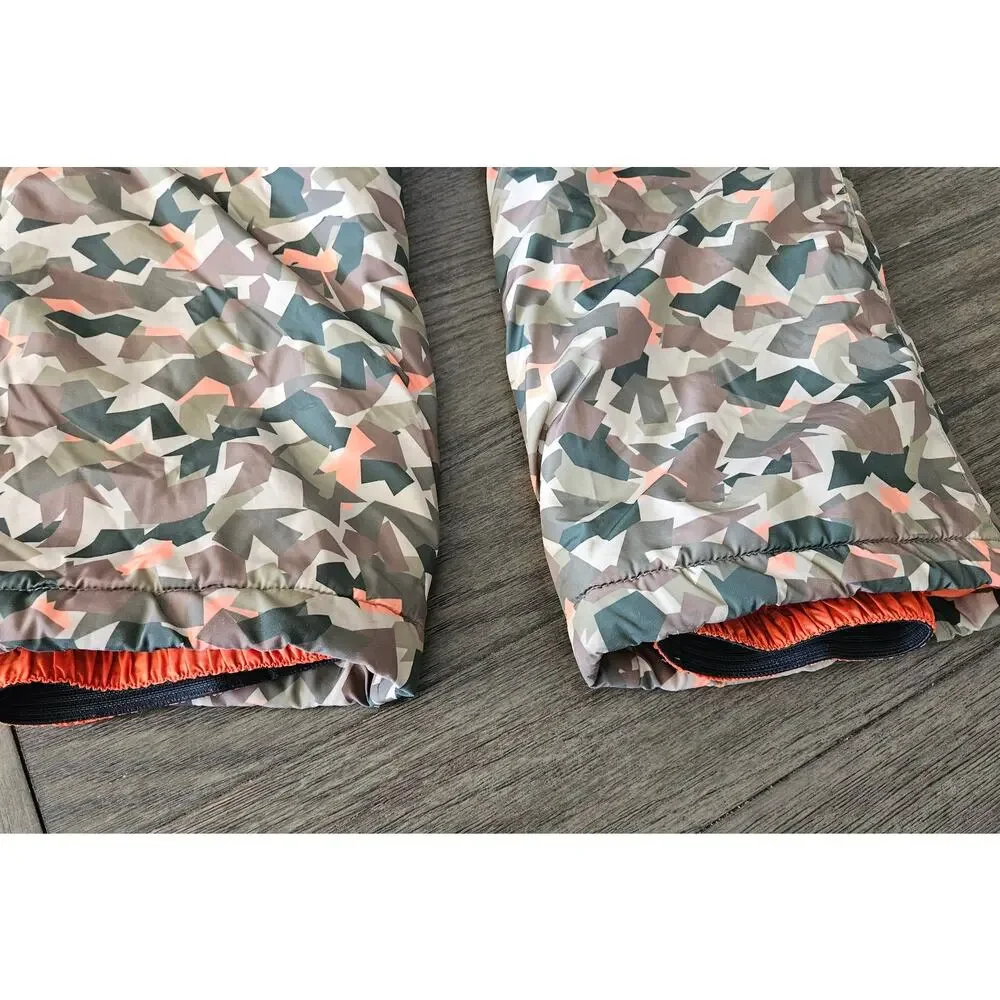 Kid's Lands End Iron Knee Insulated Winter Snow Bibs Camo Orange Hunting L 10-12
